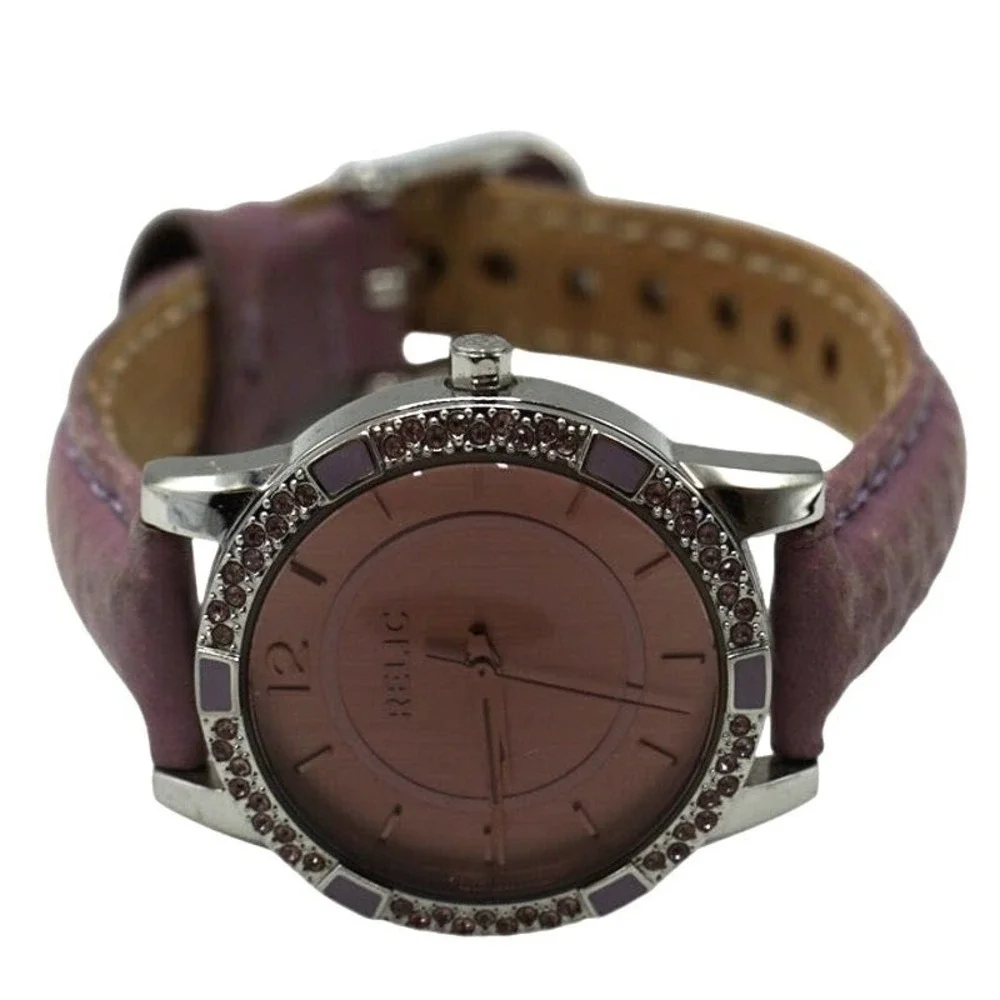 Womens Relic Pink Leather Band Steel Watch New Battery